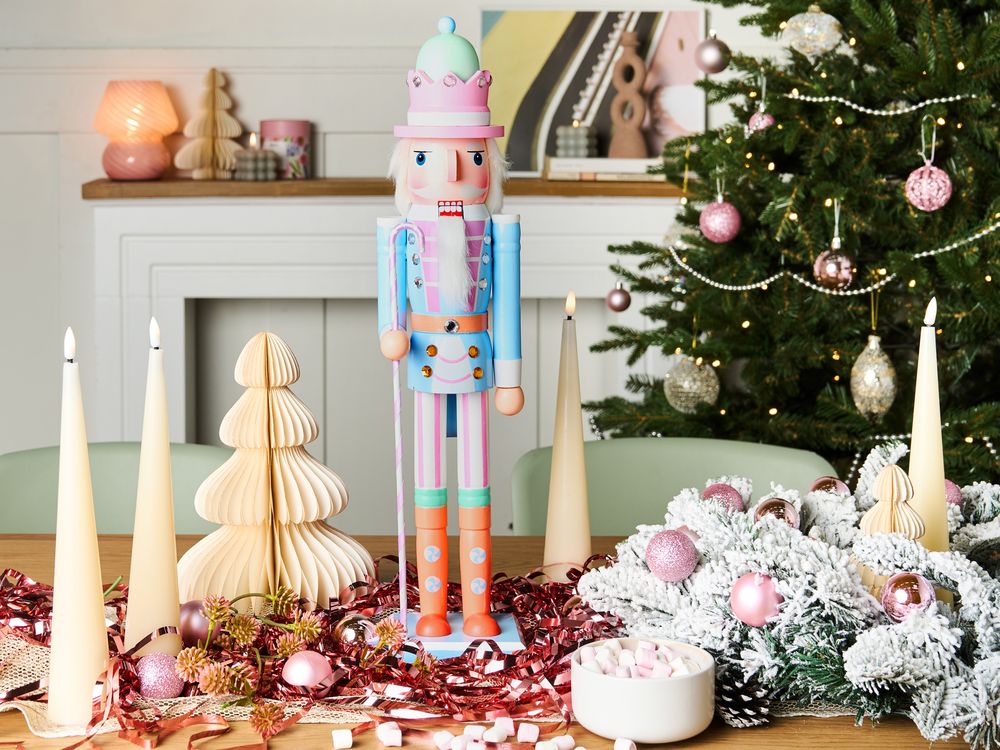 Statuetta schiaccianoci in legno di pino Decorazione natalizia con bocca apribile Fatto a mano Blu