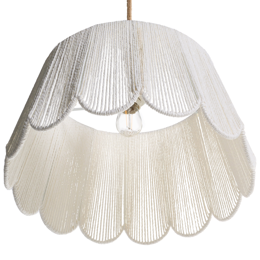 Lampada a sospensione con base in ferro e paralume in corda di carta stile boho luce ambientale beige
