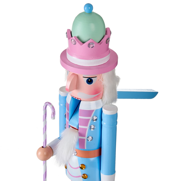 Statuetta schiaccianoci in legno di pino Decorazione natalizia con bocca apribile Fatto a mano Blu