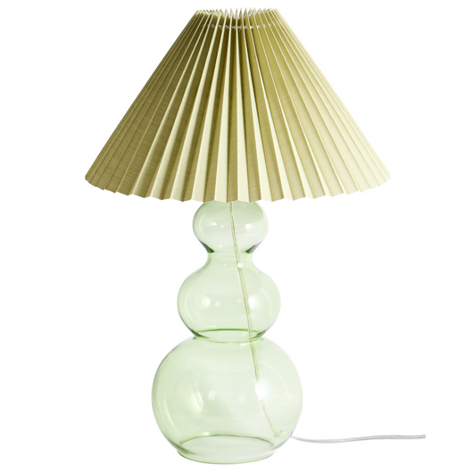 Lampada da tavolo decorativa Forma scultorea Base in vetro Paralume a campana Tessuto verde