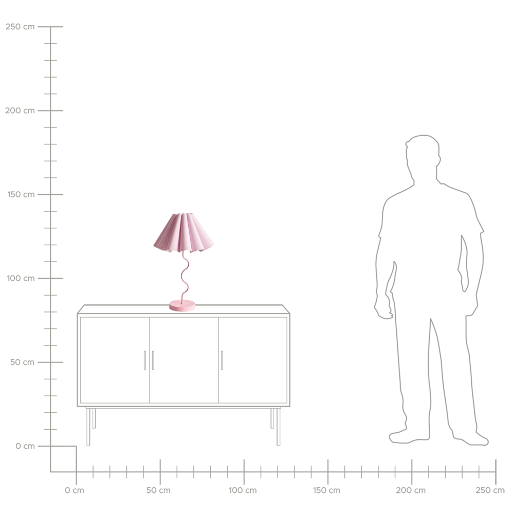 Lampada da tavolo moderna decorativa con base in metallo ondulata e paralume a campana in tessuto rosa