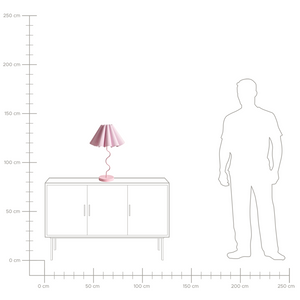 Lampada da tavolo moderna decorativa con base in metallo ondulata e paralume a campana in tessuto rosa