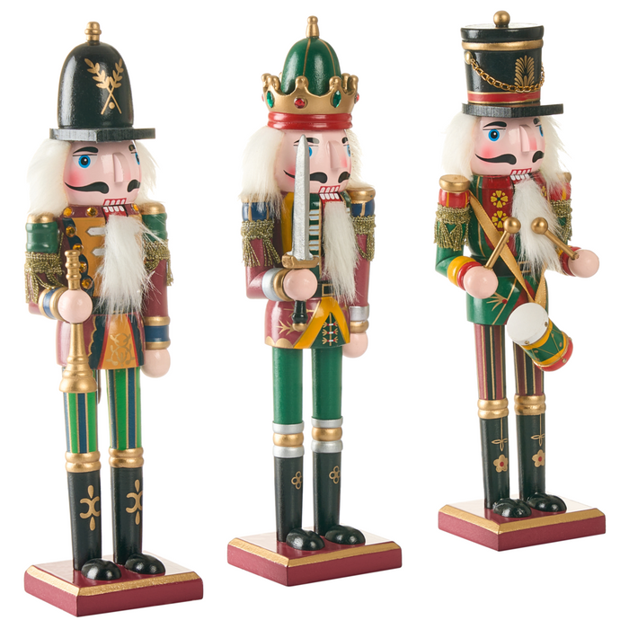 Set di 3 statuine Schiaccianoci in materiale sintetico verde scuro decorazione natalizia