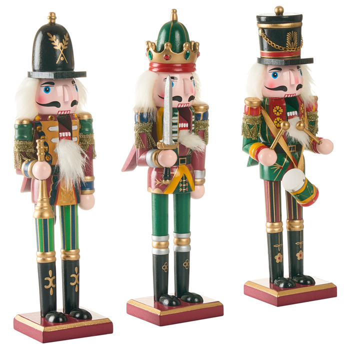 Set di 3 statuine Schiaccianoci in materiale sintetico verde scuro decorazione natalizia