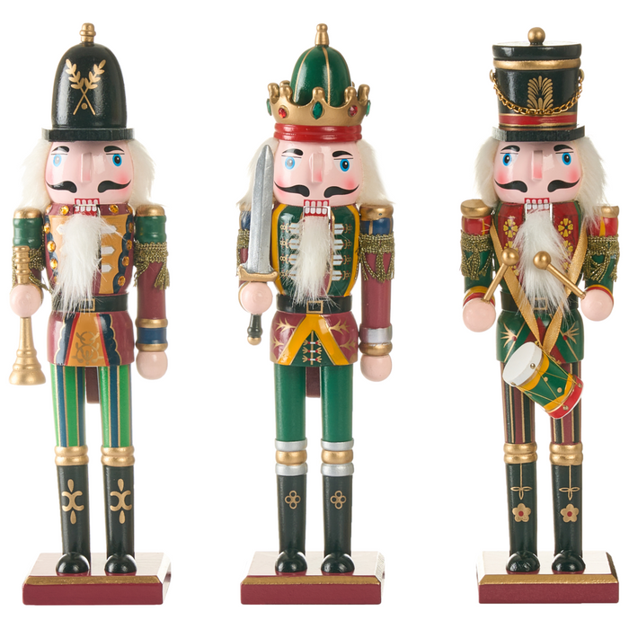 Set di 3 statuine Schiaccianoci in materiale sintetico verde scuro decorazione natalizia
