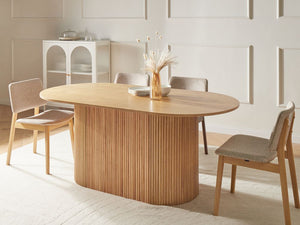 Tavolo da pranzo 180 x 90 cm Gambe in legno massello Impiallacciatura rovere chiaro