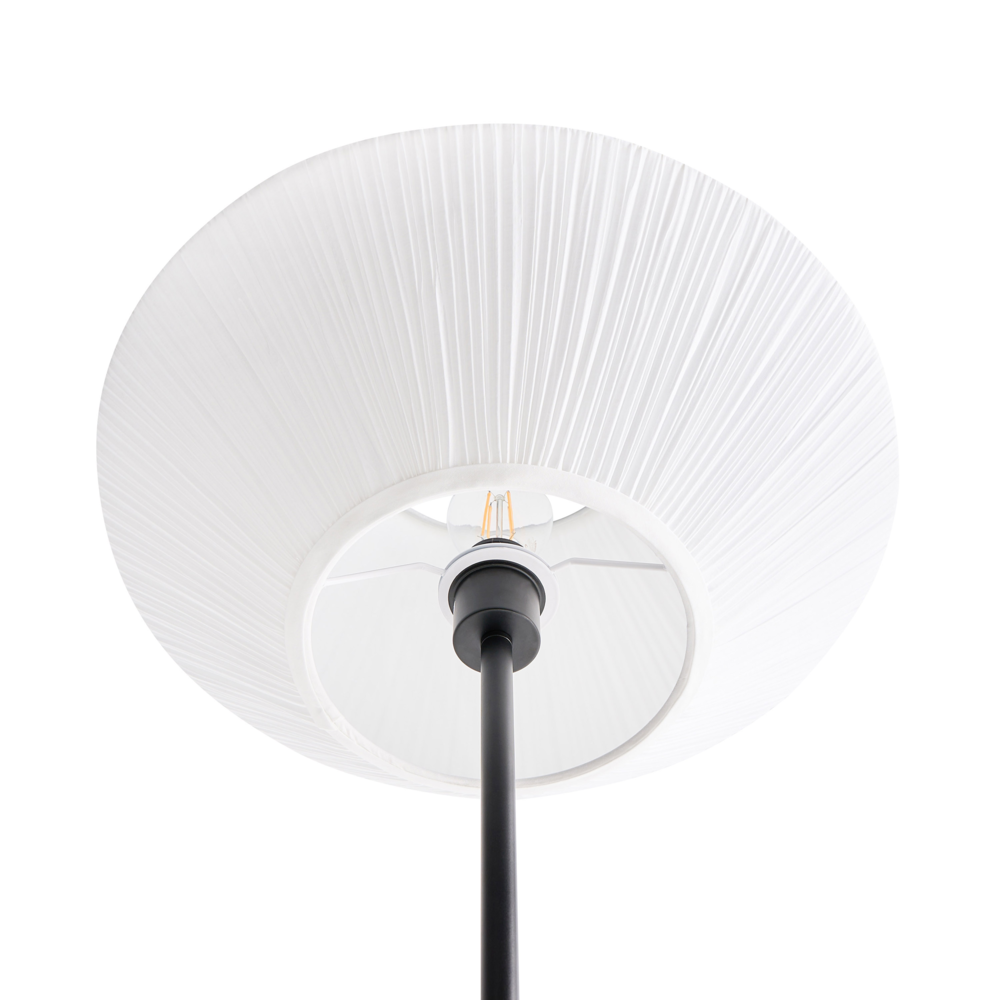 Lampada da terra moderna Base in ferro nero Paralume in tessuto Soggiorno Camera da letto Bianco