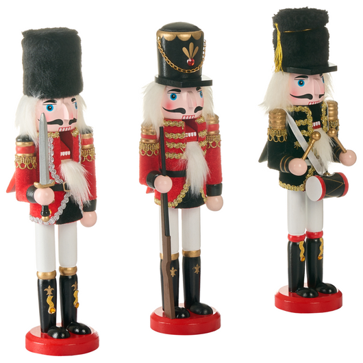 Set di 3 statuine Schiaccianoci in materiale sintetico Rosso decorazione natalizia Rosso