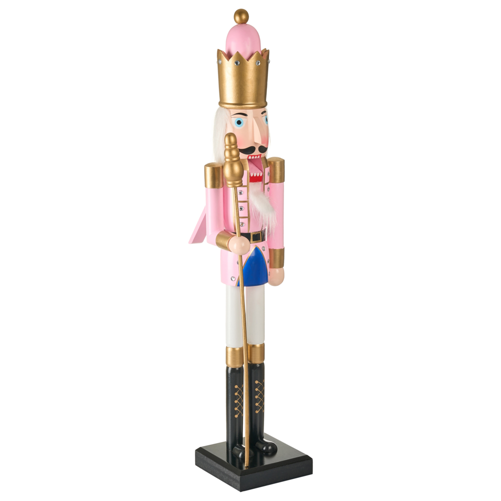 Statuina Schiaccianoci in materiale sintetico Rosa decorazione natalizia