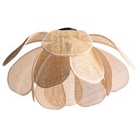 Lampadario con base in ferro nero e paralume in rattan stile boho luce d'atmosfera naturale