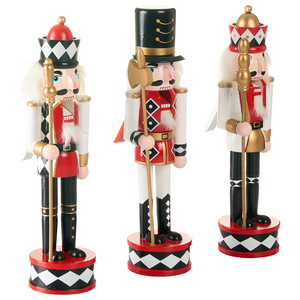 Set di 3 statuine di schiaccianoci in legno di pino Decorazioni natalizie con bocca apribile Fatte a mano Bianco e rosso decorazione natalizia