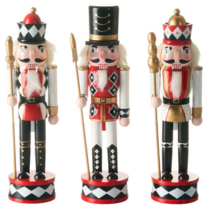 Set di 3 statuine di schiaccianoci in legno di pino Decorazioni natalizie con bocca apribile Fatte a mano Bianco e rosso decorazione natalizia