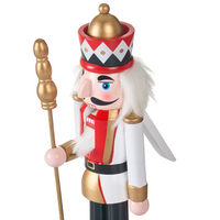 Set di 3 statuine di schiaccianoci in legno di pino Decorazioni natalizie con bocca apribile Fatte a mano Bianco e rosso decorazione natalizia