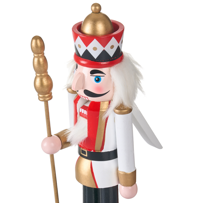 Set di 3 statuine di schiaccianoci in legno di pino Decorazioni natalizie con bocca apribile Fatte a mano Bianco e rosso decorazione natalizia