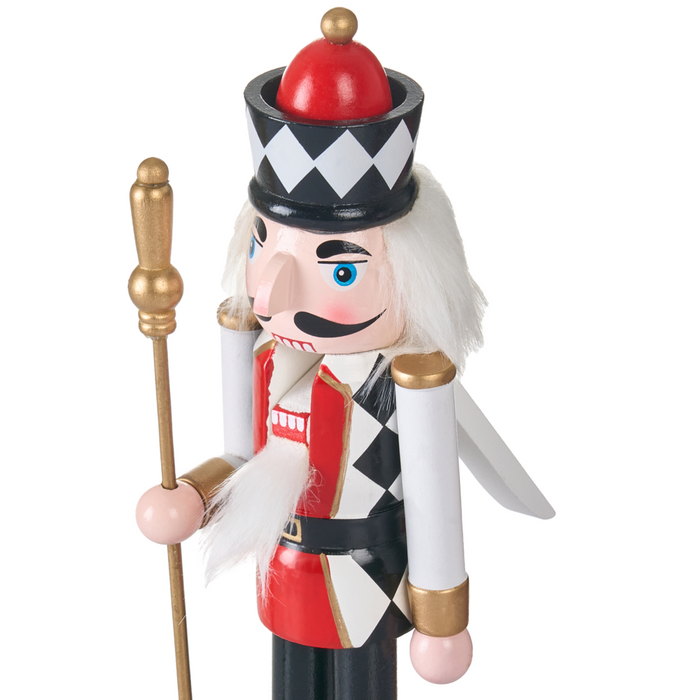 Set di 3 statuine di schiaccianoci in legno di pino Decorazioni natalizie con bocca apribile Fatte a mano Bianco e rosso decorazione natalizia