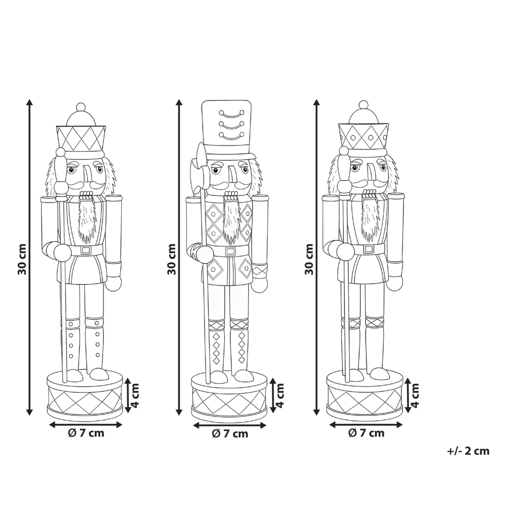 Set di 3 statuine di schiaccianoci in legno di pino Decorazioni natalizie con bocca apribile Fatte a mano Bianco e rosso decorazione natalizia