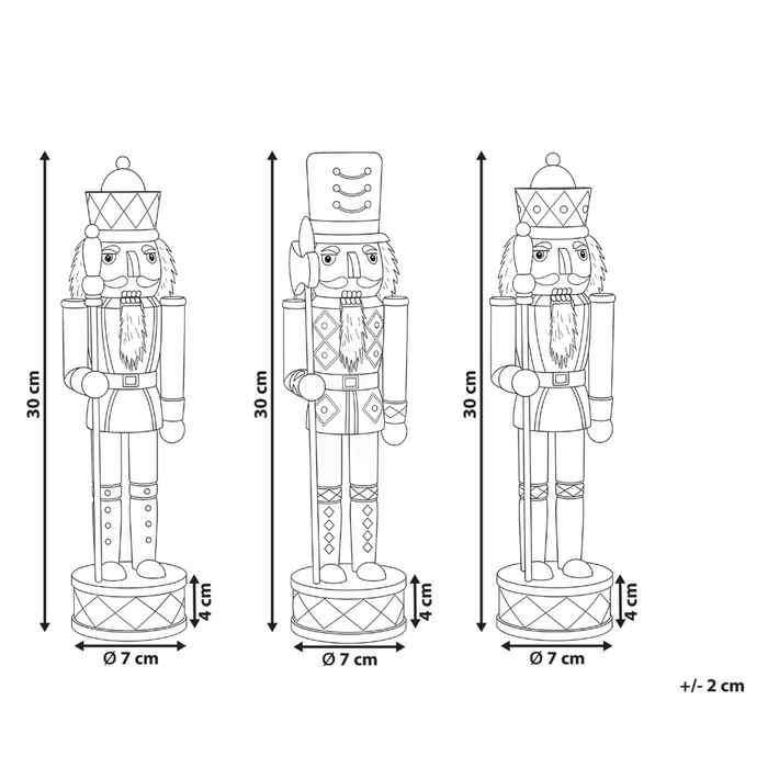 Set di 3 statuine di schiaccianoci in legno di pino Decorazioni natalizie con bocca apribile Fatte a mano Bianco e rosso decorazione natalizia