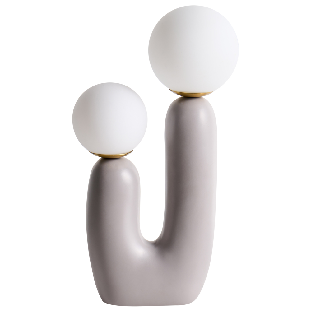 Lampada da tavolo Base in resina grigio Paralumi in vetro rotondi Doppio paralume Base a U