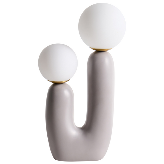 Lampada da tavolo Base in resina grigio Paralumi in vetro rotondi Doppio paralume Base a U