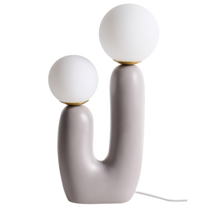 Lampada da tavolo Base in resina grigio Paralumi in vetro rotondi Doppio paralume Base a U