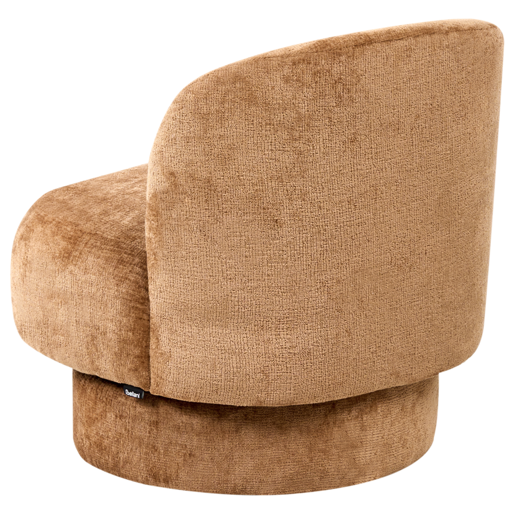 Poltrona girevole con rivestimento in ciniglia schienale curvo marrone dorato stile Retro