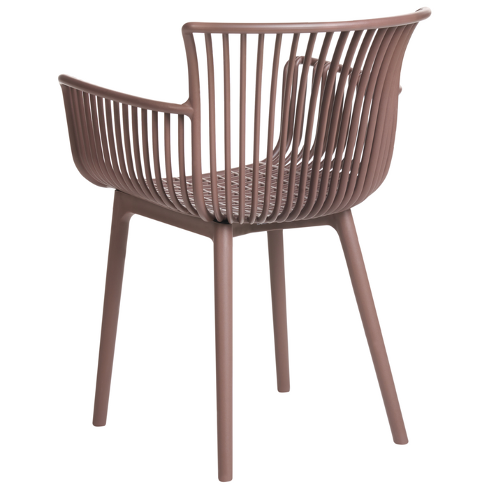 Set di 4 sedie di plastica con braccioli marrone per interno esterno in stile minimalista