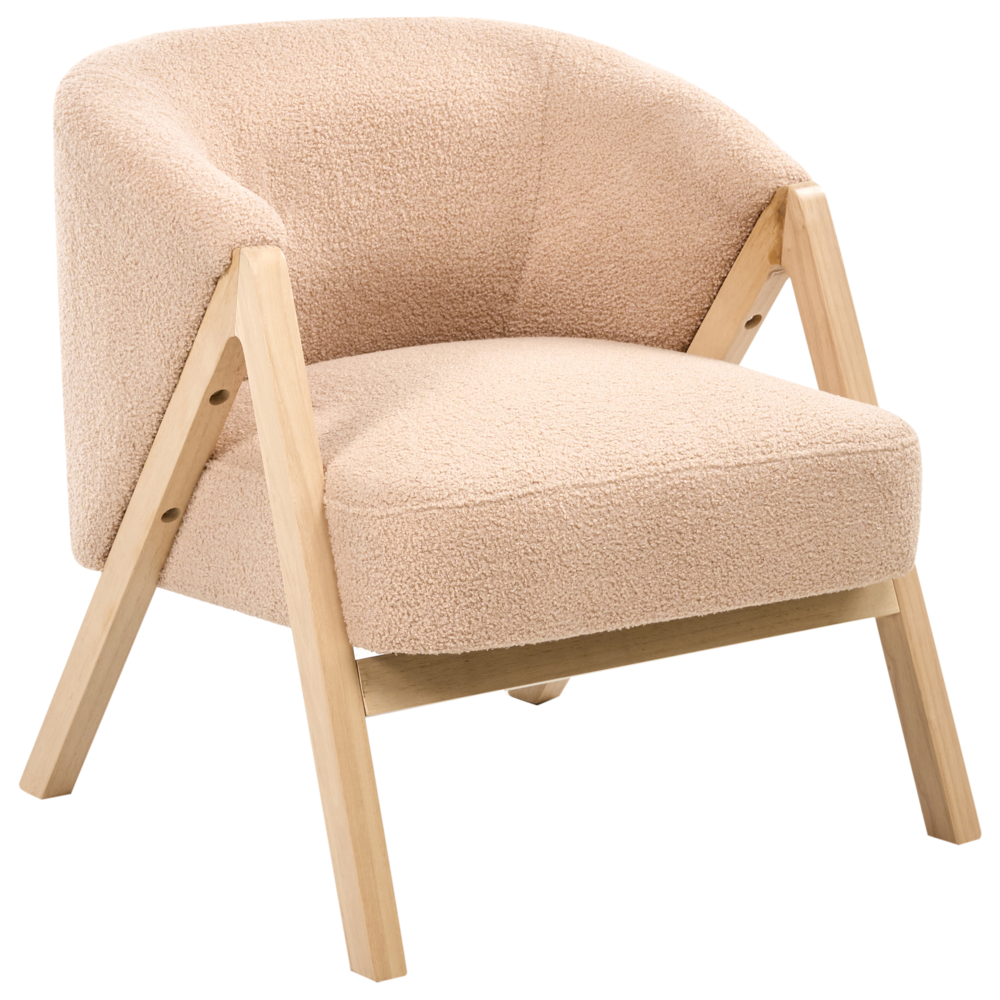 Poltrona da Soggiorno Senza Braccioli bouclè beige capitonnè Verticale Gambe In Legno