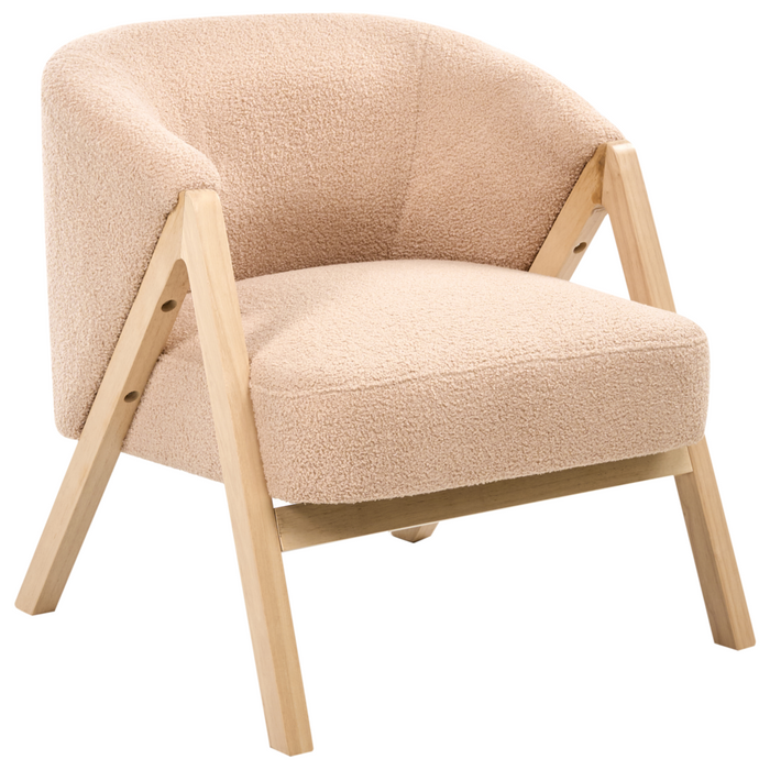 Poltrona da Soggiorno Senza Braccioli bouclè beige capitonnè Verticale Gambe In Legno
