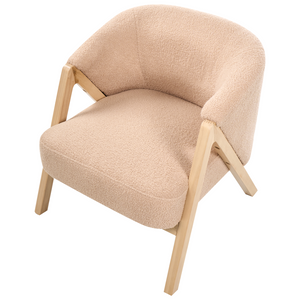 Poltrona da Soggiorno Senza Braccioli bouclè beige capitonnè Verticale Gambe In Legno