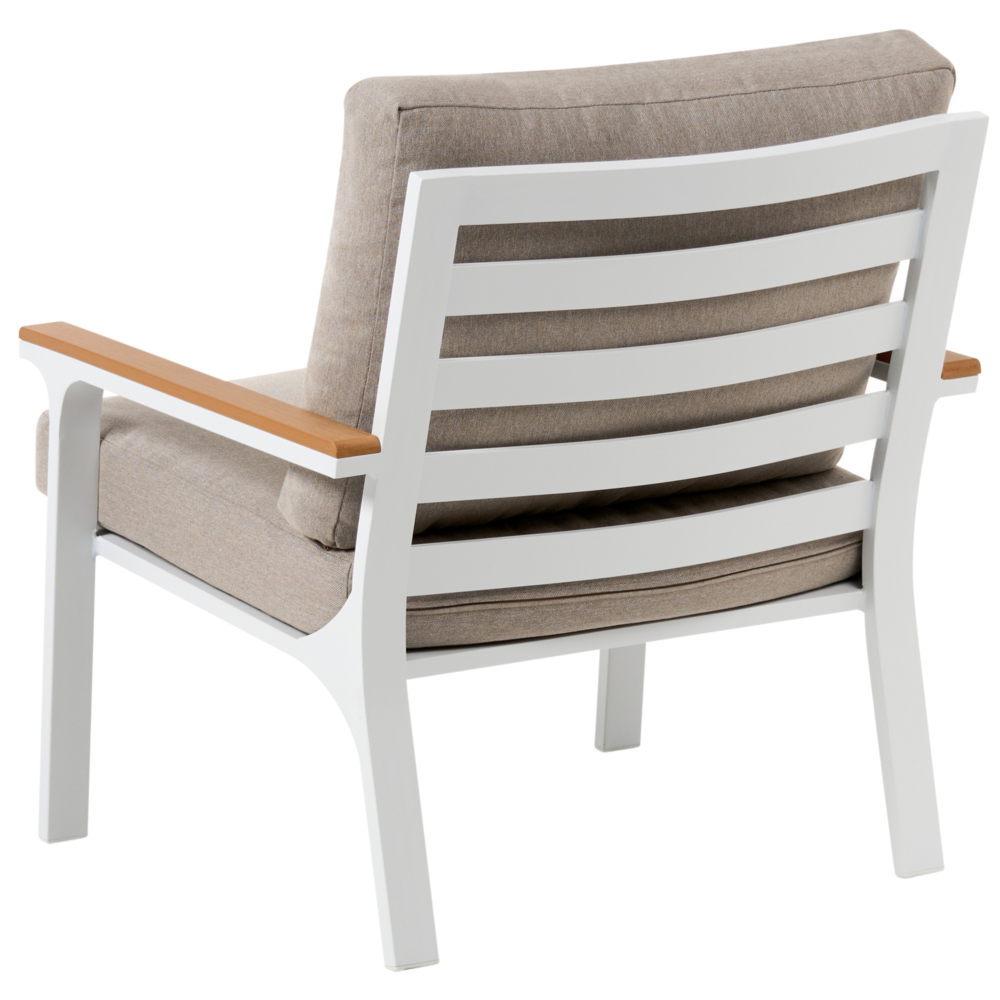 Set divani 4 posti in alluminio con tavolino e cuscini tortora stile moderno