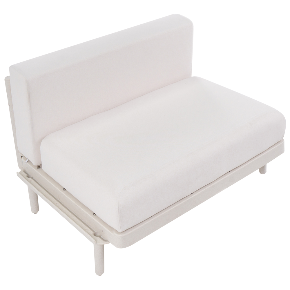 Divano da giardino a 1 posto con struttura sintetica beige chiaro senza braccioli da esterno con cuscini stile moderno