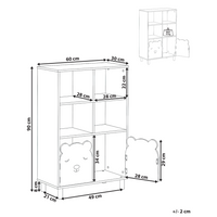 Libreria a 3 ripiani con struttura in MDF verde chiaro e gambe in legno di pino. Scaffale per camera bambini.
