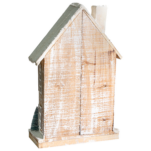 Decorazione natalizia in legno di abete marrone chiaro con luci LED statuetta di casa fatta a mano tradizionale