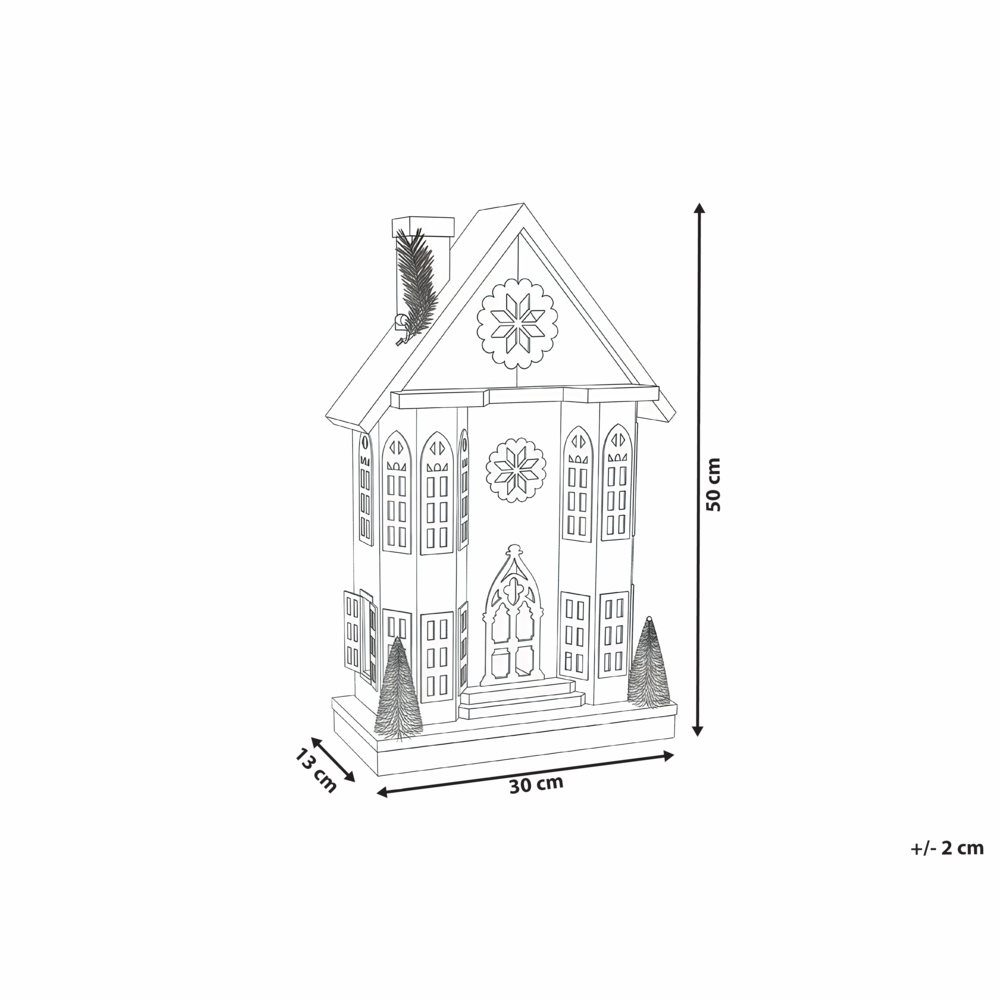 Decorazione natalizia in legno di abete marrone chiaro con luci LED statuetta di casa fatta a mano tradizionale