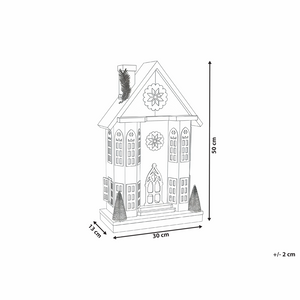 Decorazione natalizia in legno di abete marrone chiaro con luci LED statuetta di casa fatta a mano tradizionale