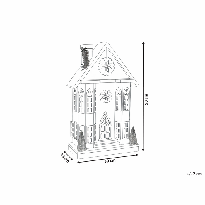 Decorazione natalizia in legno di abete marrone chiaro con luci LED statuetta di casa fatta a mano tradizionale