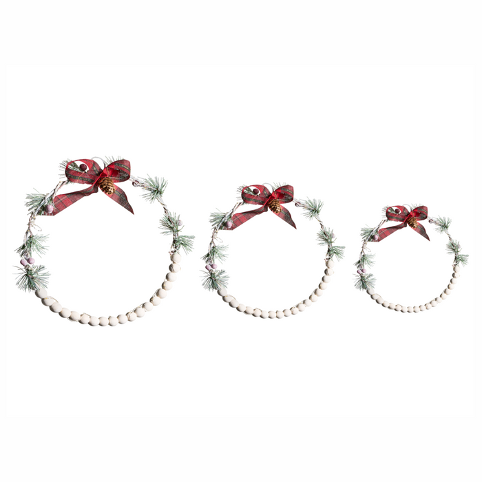 Set di 3 decorazioni natalizie Ghirlanda luminosa LED in legno di abete bianco Fatto a mano Tradizionale
