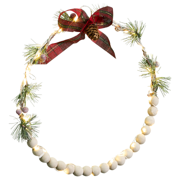 Set di 3 decorazioni natalizie Ghirlanda luminosa LED in legno di abete bianco Fatto a mano Tradizionale