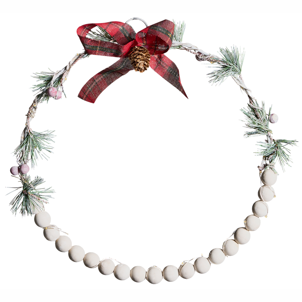 Set di 3 decorazioni natalizie Ghirlanda luminosa LED in legno di abete bianco Fatto a mano Tradizionale