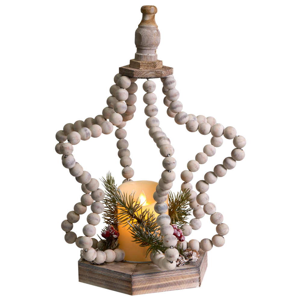 Decorazione natalizia in legno di abete marrone chiaro con candela LED fatta a mano in stile tradizionale