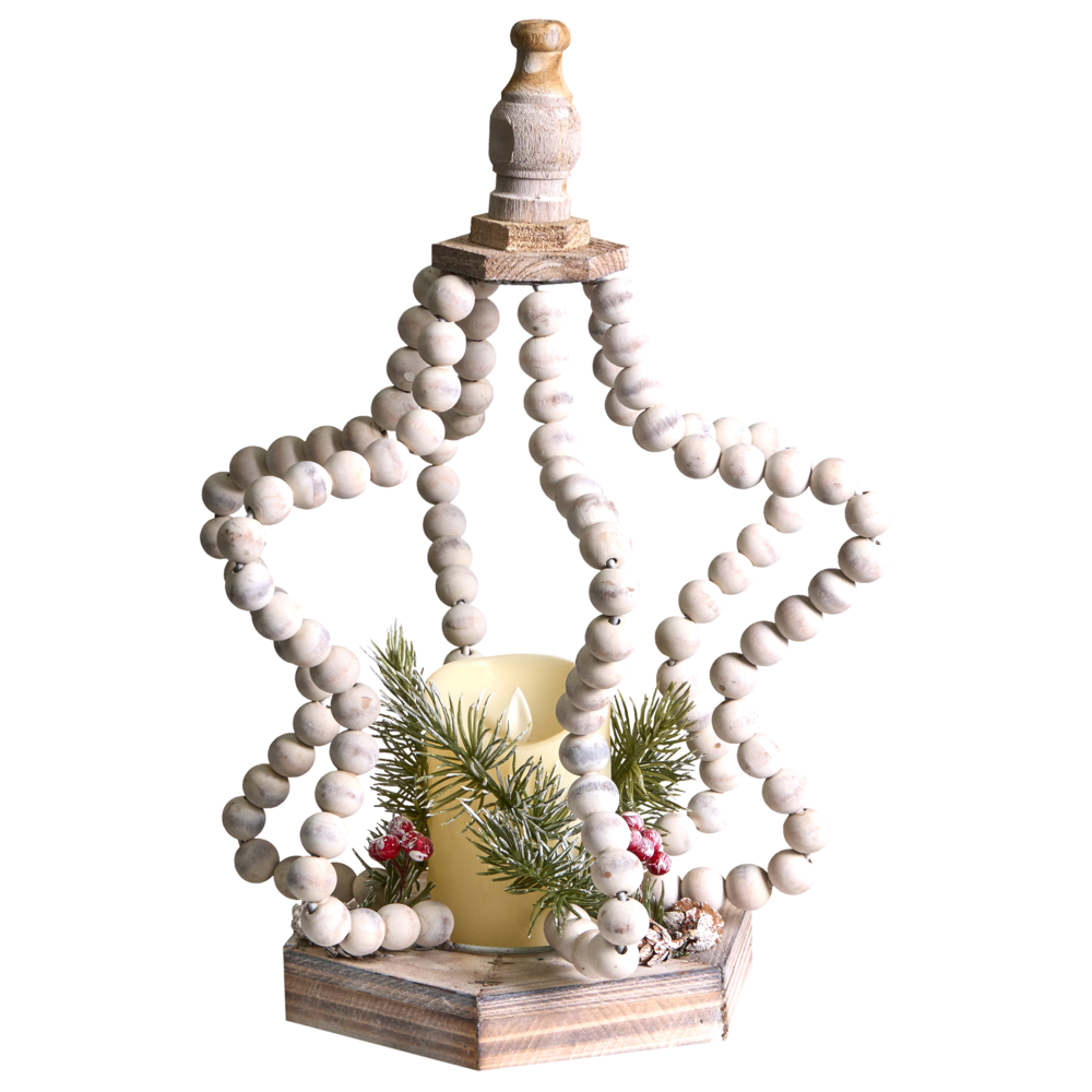 Decorazione natalizia in legno di abete marrone chiaro con candela LED fatta a mano in stile tradizionale