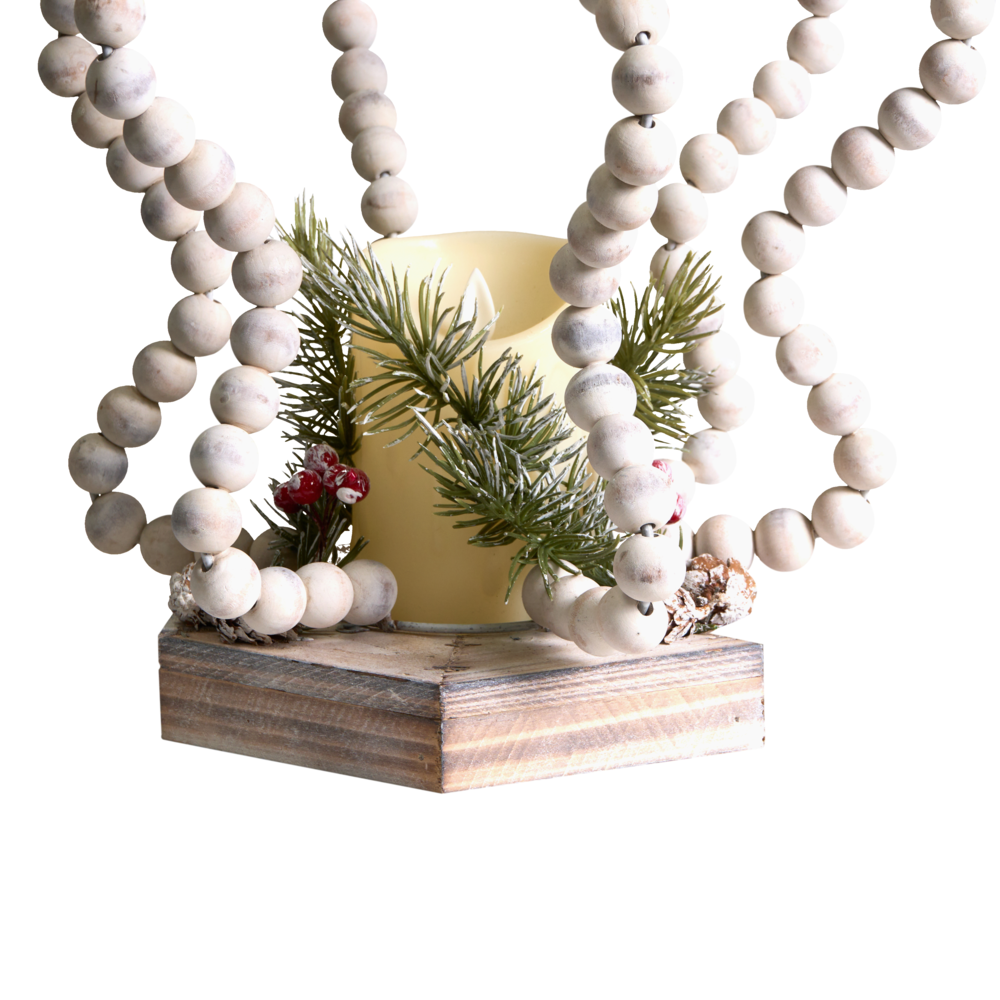 Decorazione natalizia in legno di abete marrone chiaro con candela LED fatta a mano in stile tradizionale