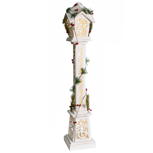 Decorazione natalizia Abete bianco Legno Lanterna luminosa LED Statuetta Artigianale Tradizionale