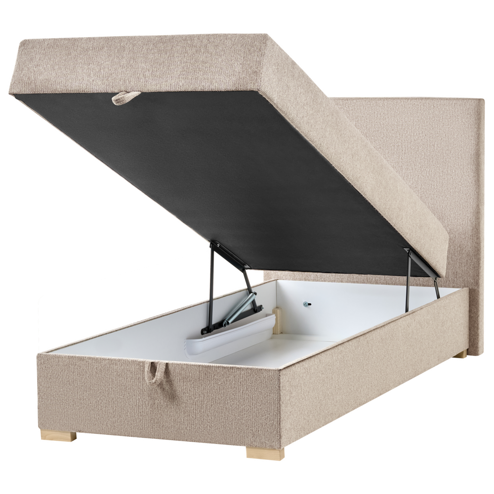Letto singolo con contenitore sollevabile in tessuto tortora 90 x 200 cm con testiera stile moderno