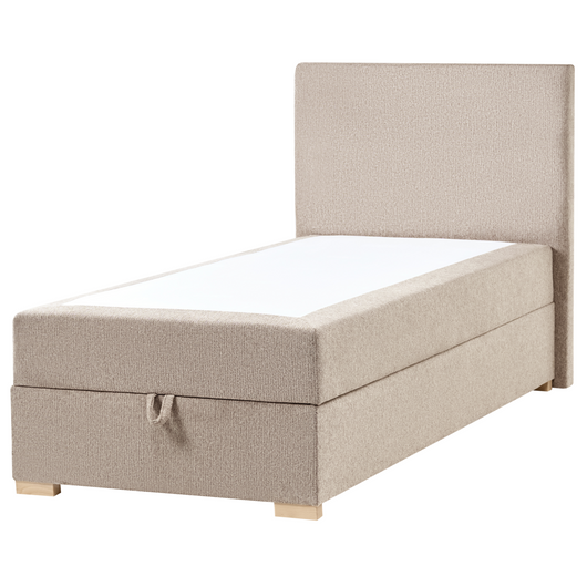 Letto singolo con contenitore sollevabile in tessuto tortora 90 x 200 cm con testiera stile moderno