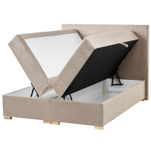 Letto matrimoniale con contenitore sollevabile in tessuto tortora 120 x 200 cm con testiera stile moderno