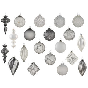 Set di 35 palline di Natale in vetro grigio da appendere all'albero di Natale in stile in stile tradizionale glamour