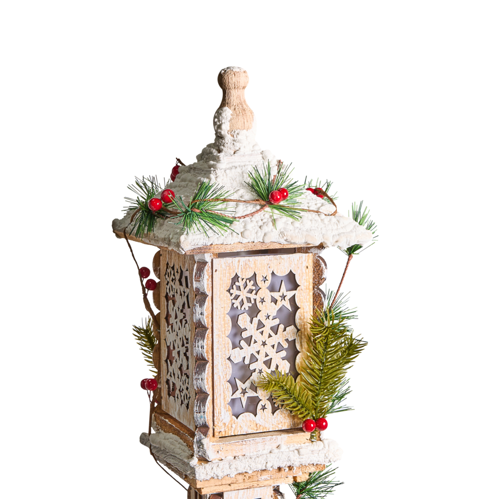 Lampada decorativa natalizia a LED in legno di abete marrone chiaro, realizzata a mano in stile tradizionale