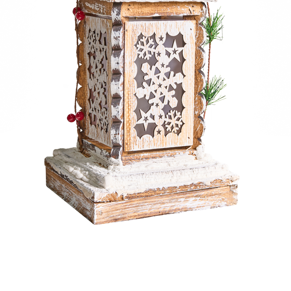 Lampada decorativa natalizia a LED in legno di abete marrone chiaro, realizzata a mano in stile tradizionale