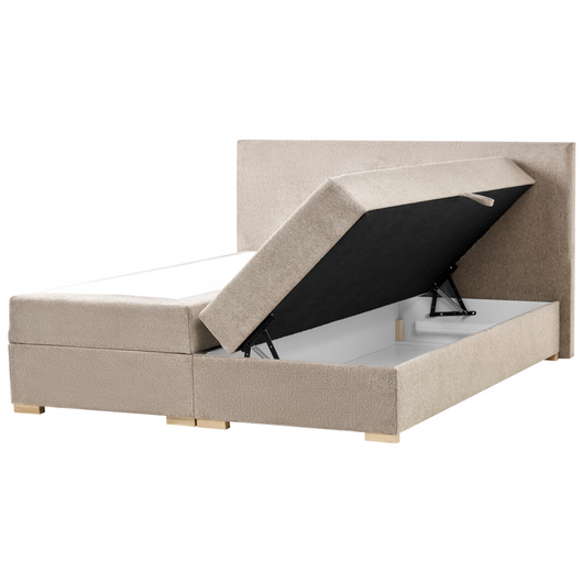 Letto matrimoniale con contenitore sollevabile in tessuto tortora 160 x 200 cm con testiera stile moderno